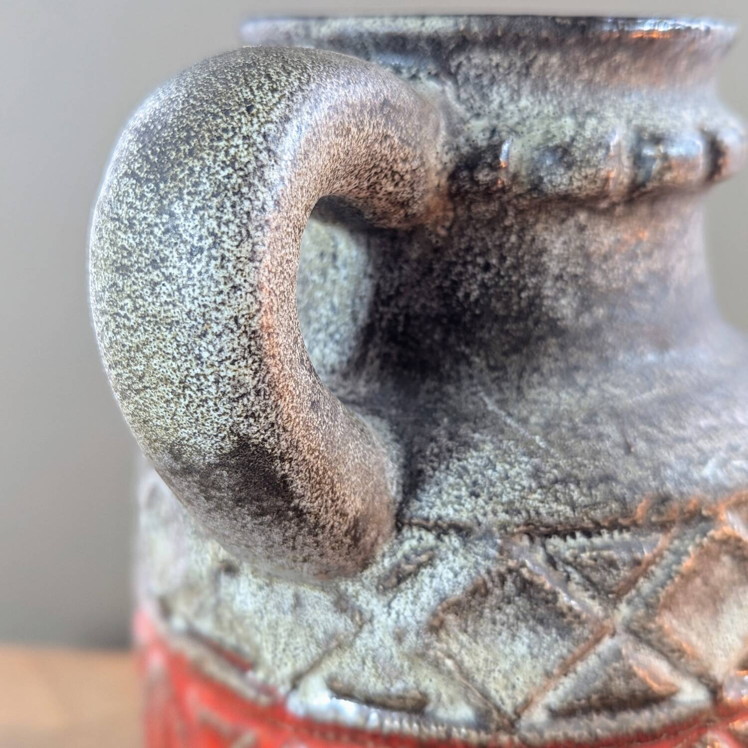 West Germany Bay 93-25 vase, vintage fat lava red and gray ceramic