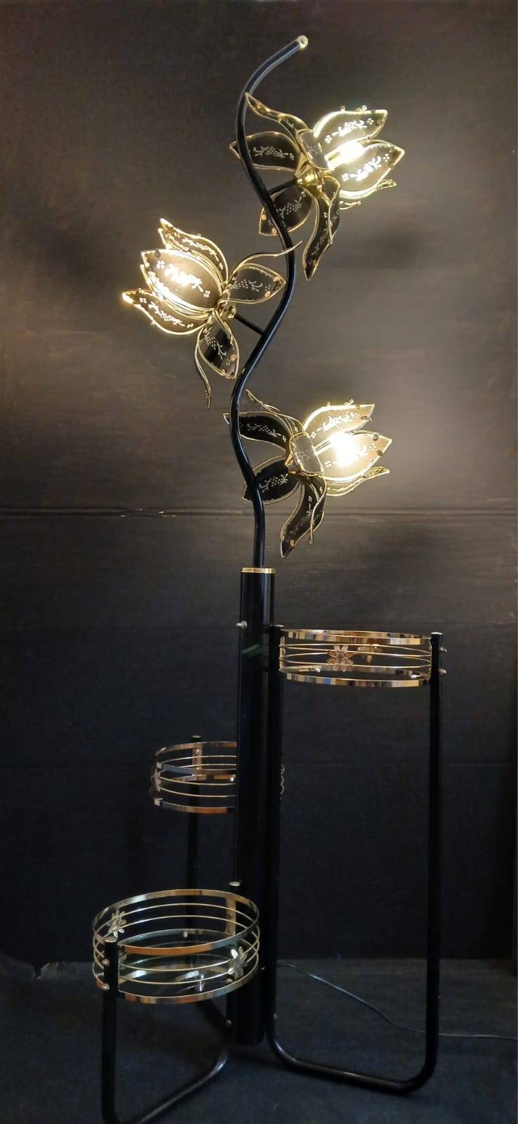 Vintage Hollywood Regency Floor Lamp Lotus Flowers