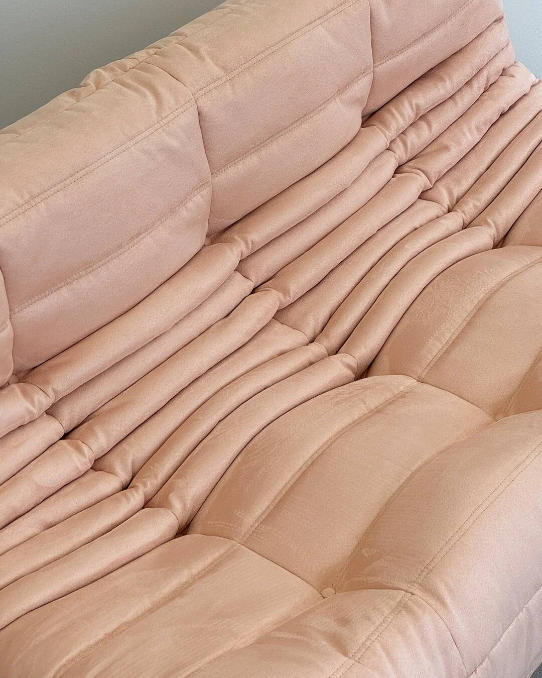 Baby Pink Alcantara 3-Seater Togo by Michel Ducaroy