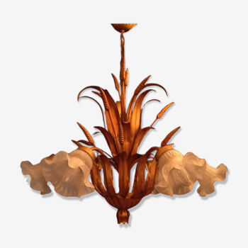 Vintage ears of wheat chandelier, 60s/70s