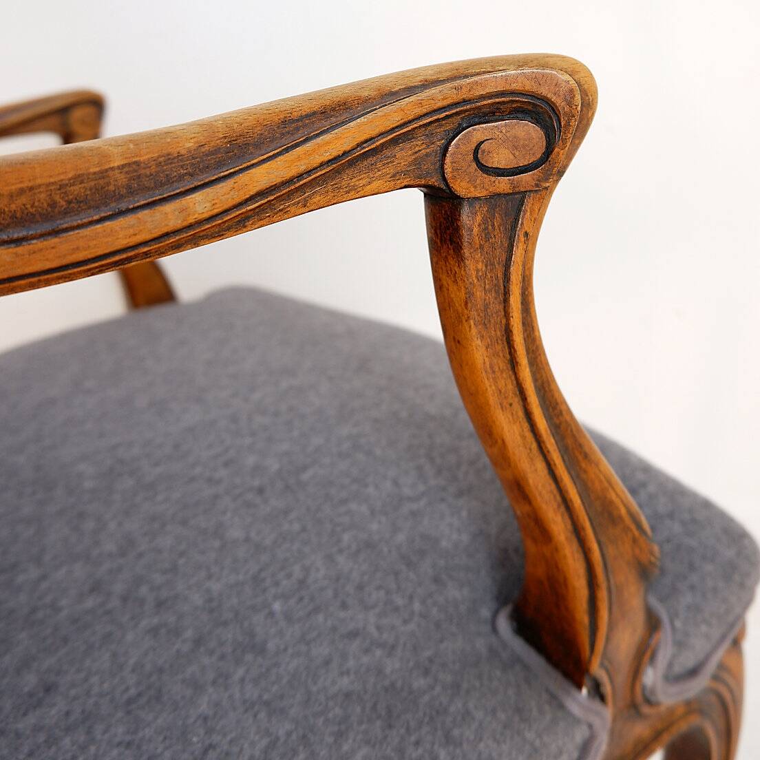 Louis XV style armchair - mouse gray felt fabric