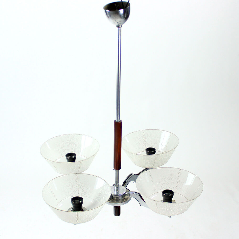 Art deco ceiling light in chrome, Czechoslovakia circa 1940s