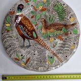 Plate in gien earthenware model rambouillet "couple of pheasants" signed in the décor, 26 cm