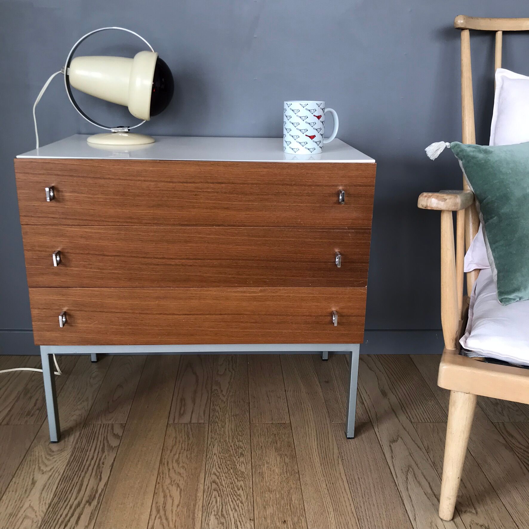 Brasilia-werk dresser white and teak 3 drawers years 60