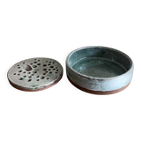 Vintage celadon blue glazed stoneware flower vase signed Pierlot at Ratilly