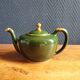 Vintage Teapot Mehun France Numbered, Green and Gold Porcelain