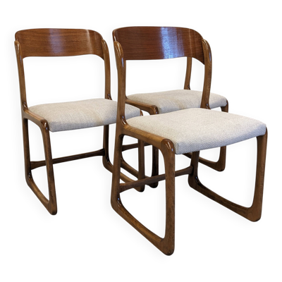 Série de 3 chaises traineau Baumann, France vers 1970