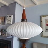 Seventies pleated glass pendant light, space, Danish design