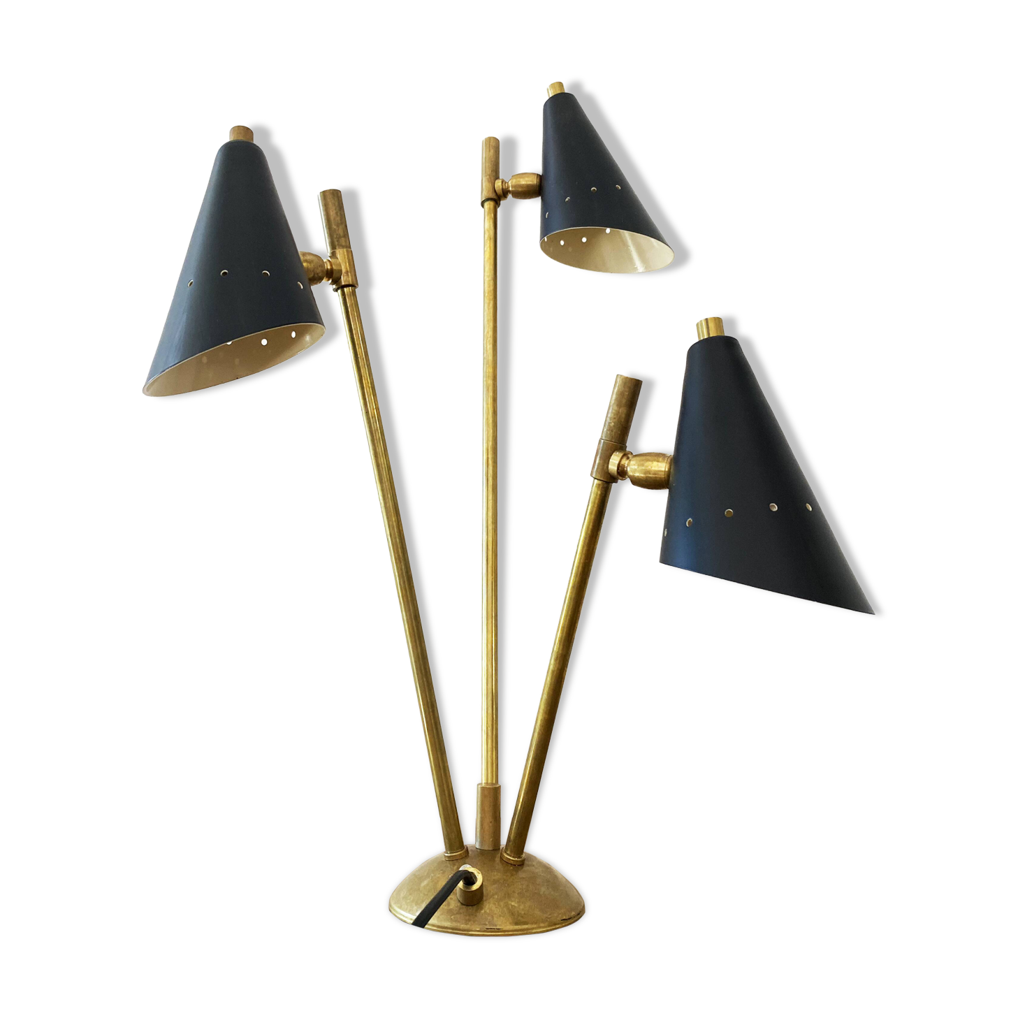 Italian lamp with three brass heads, 1950s design.