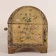 Antique wooden box covered with painted parchment, Italy, 19th-20th century.
