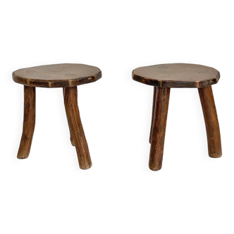 Pair of small 50's brutalist tripod stools