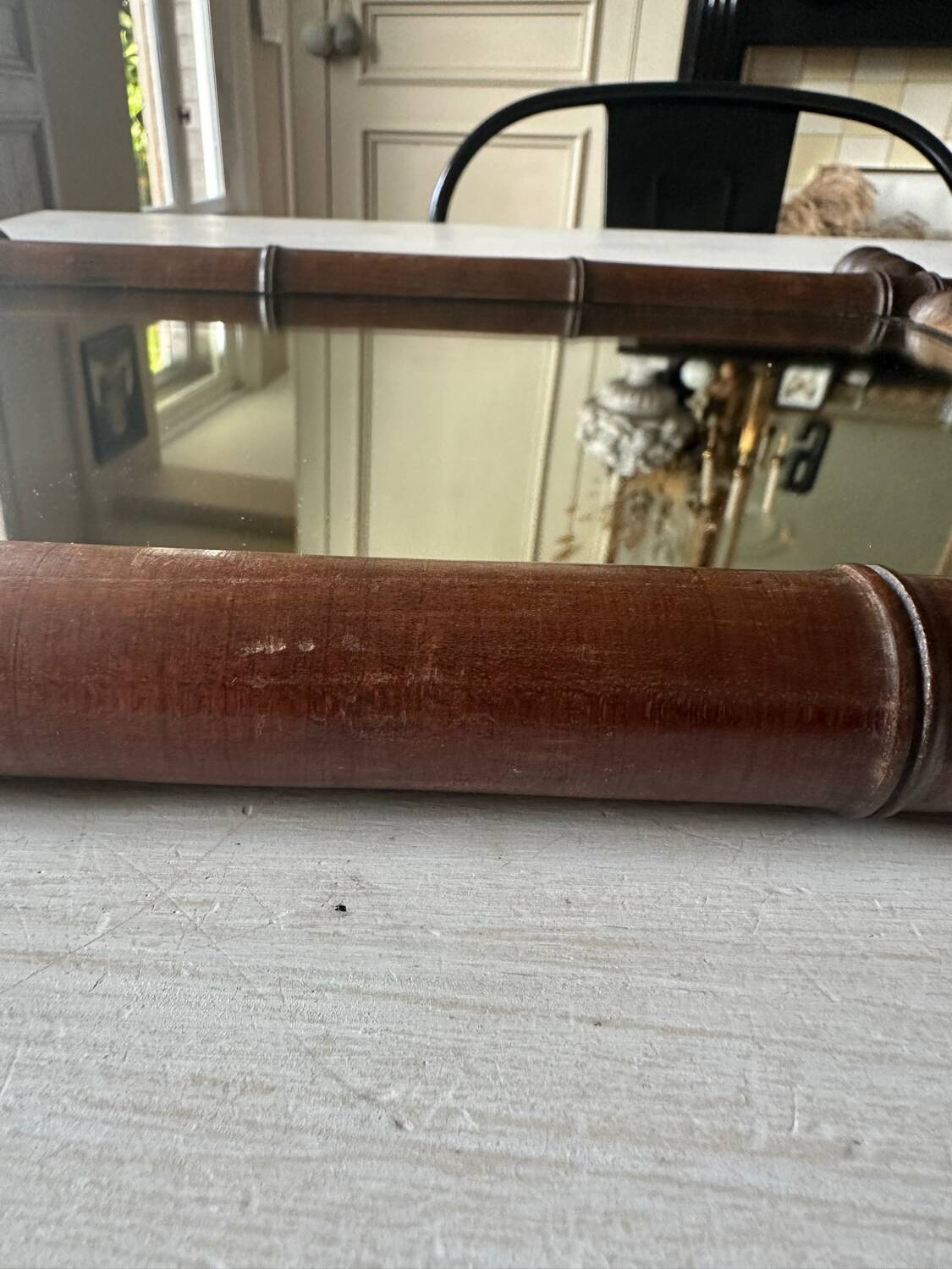 Bamboo-shaped wooden mirror