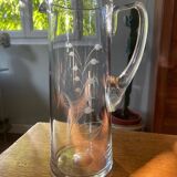 Blown crystal pitcher or carafe with floral motif and engraving