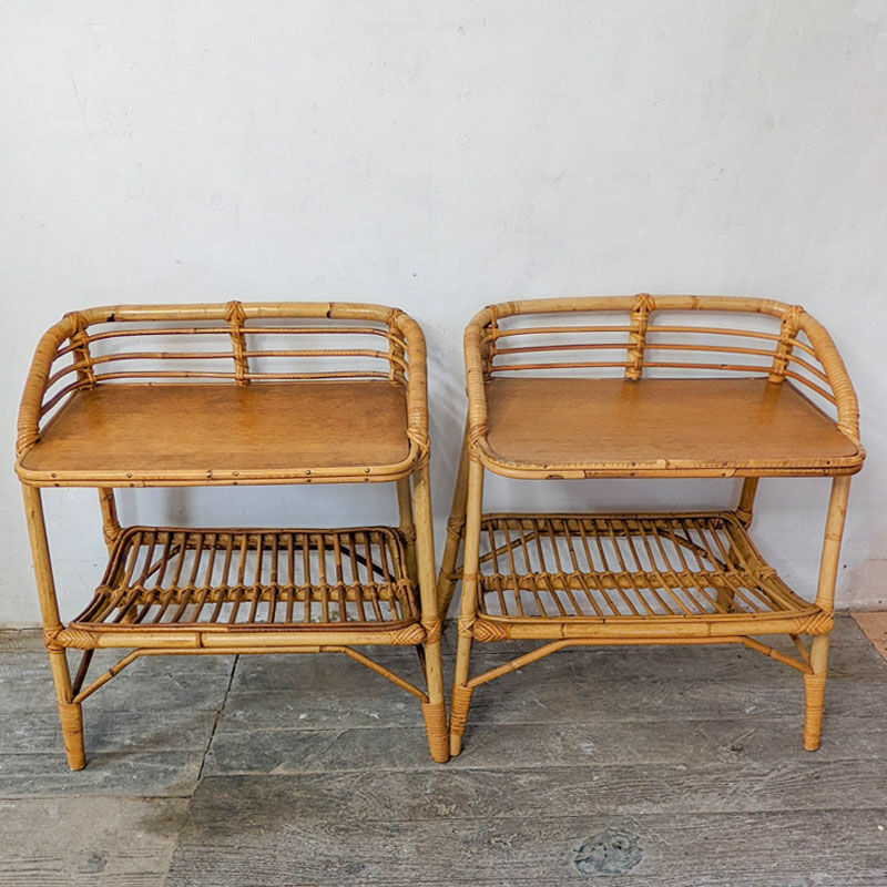 Pair of rattan bedside tables