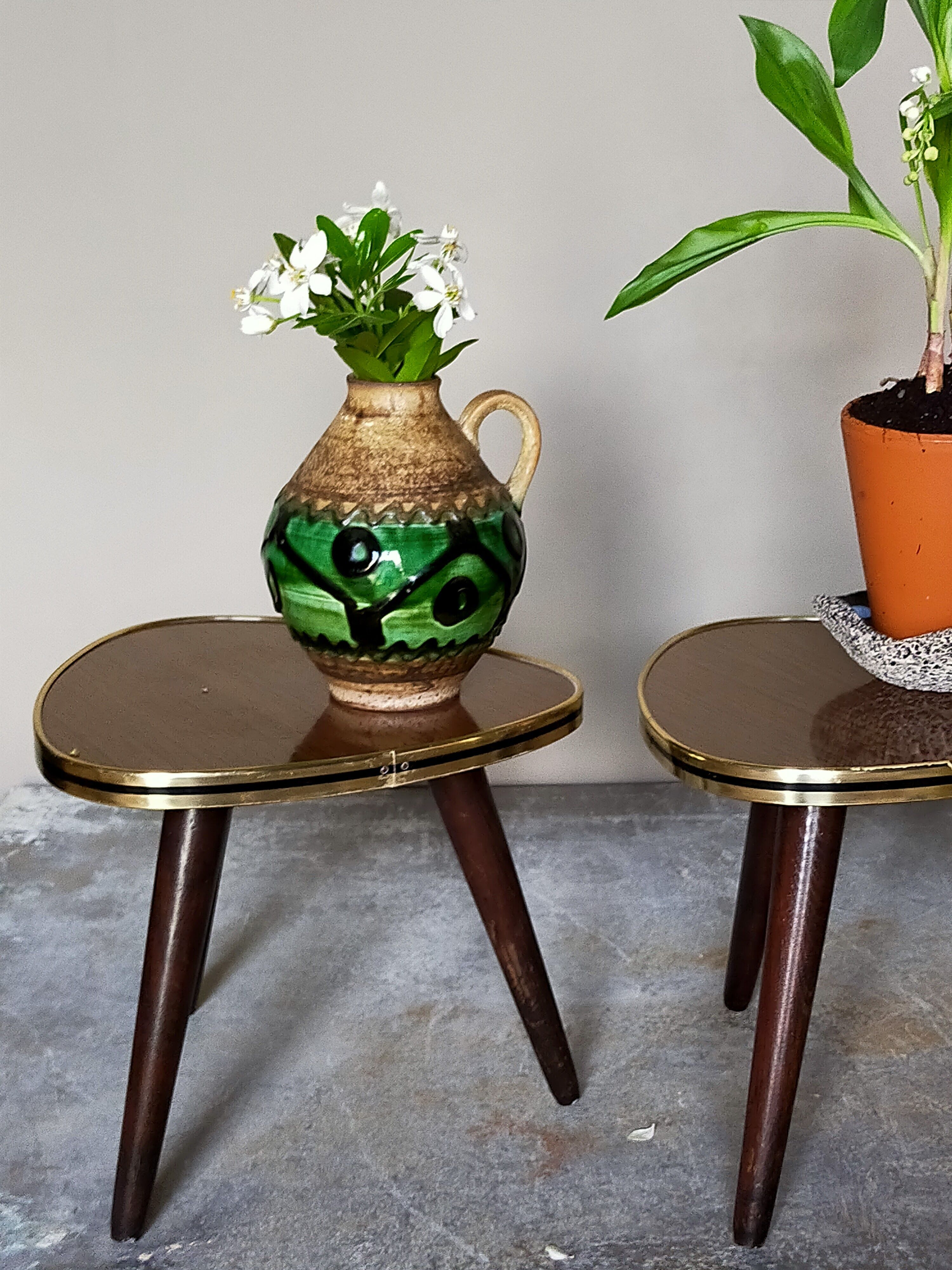 Pair of mini-seeded tripods 50s plant holder