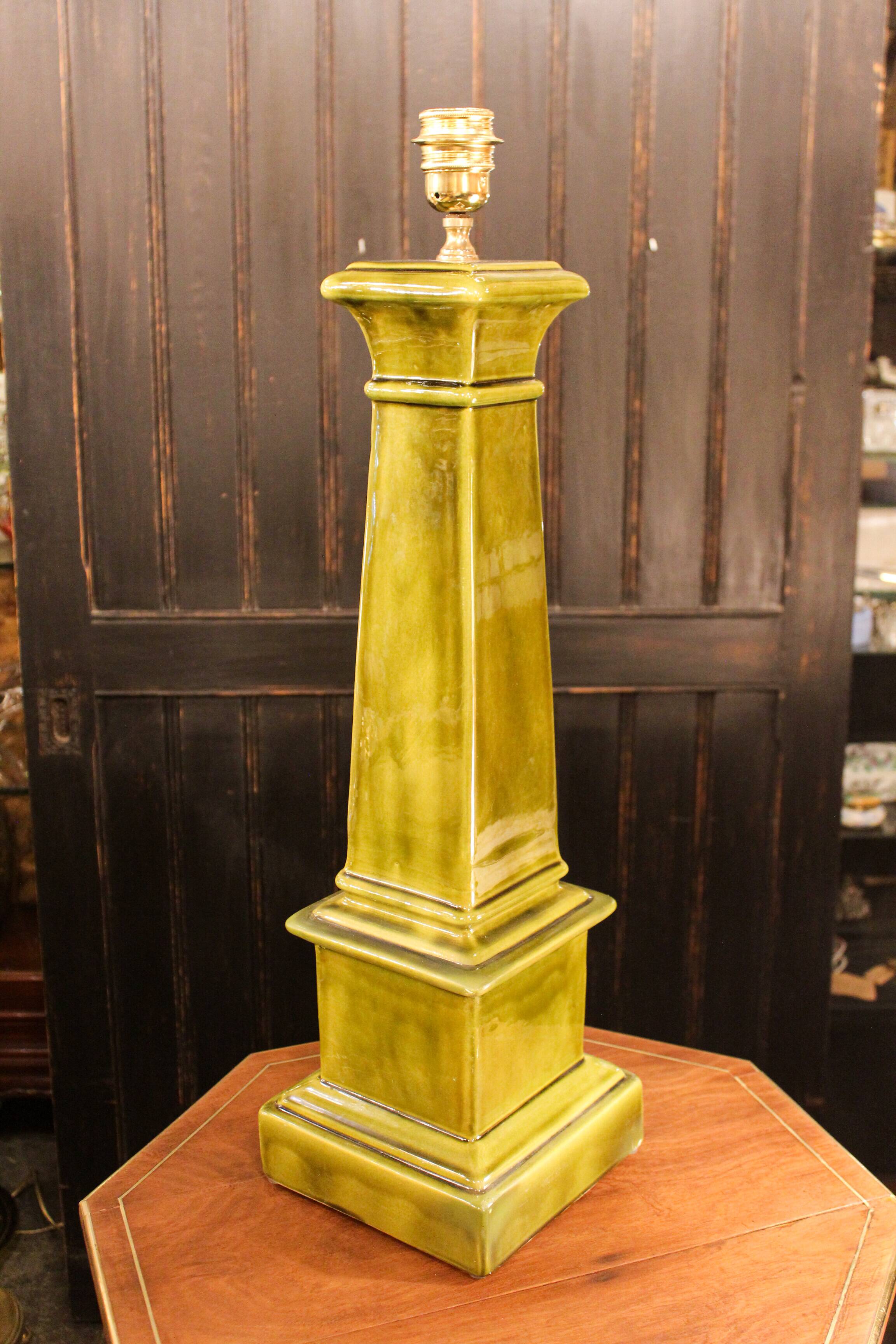 Green glazed ceramic lamp, Manises