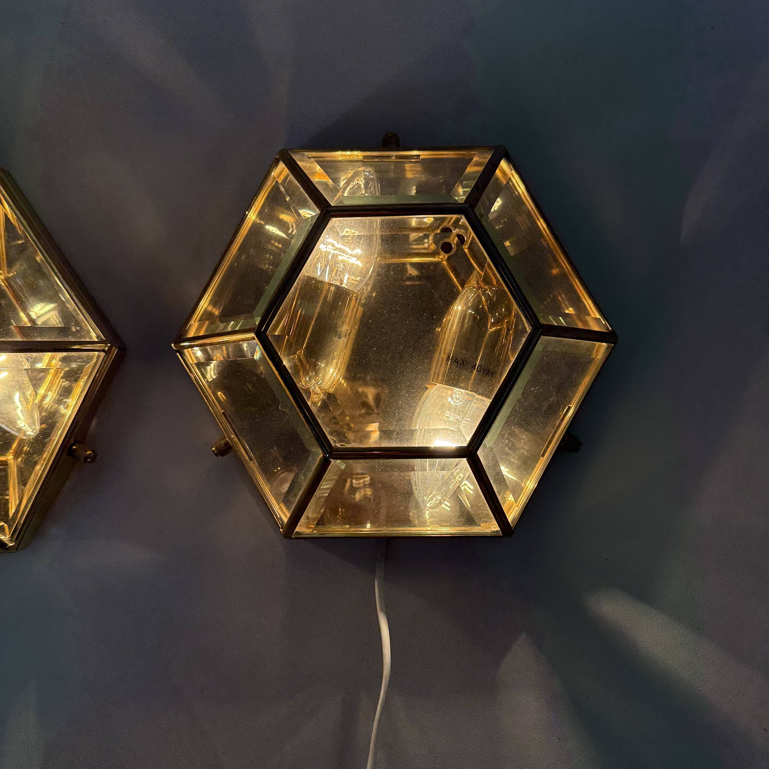 Set of 2 hexagonal wall lamps by Sothis, Italy 1980s