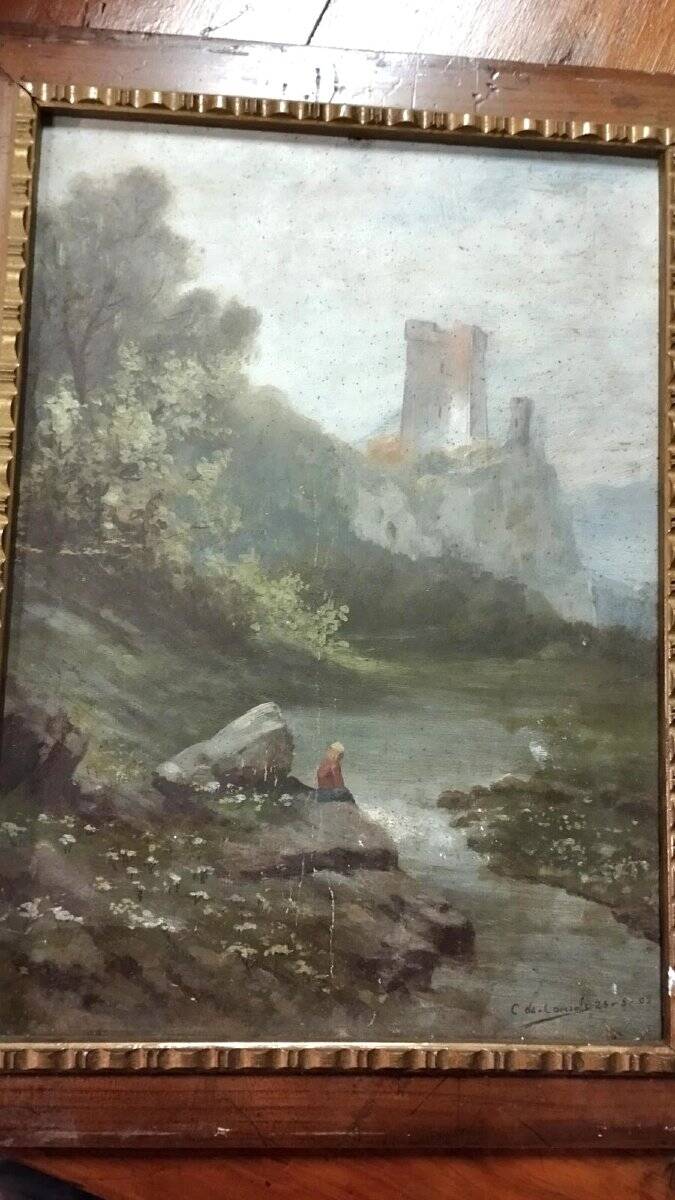 Painting, early 20th century, oil on cardboard, Italy, C. De Consoli