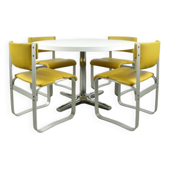 Vintage dining table set, 4 Asko “Pulkka” dining chairs, Ilmari Lappalainen &  Pastoe table 60s-70s