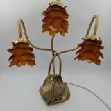 Brass leaf lamp with glass paste flowers