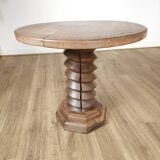 Brutalist side table in solid oak, circa 1950.