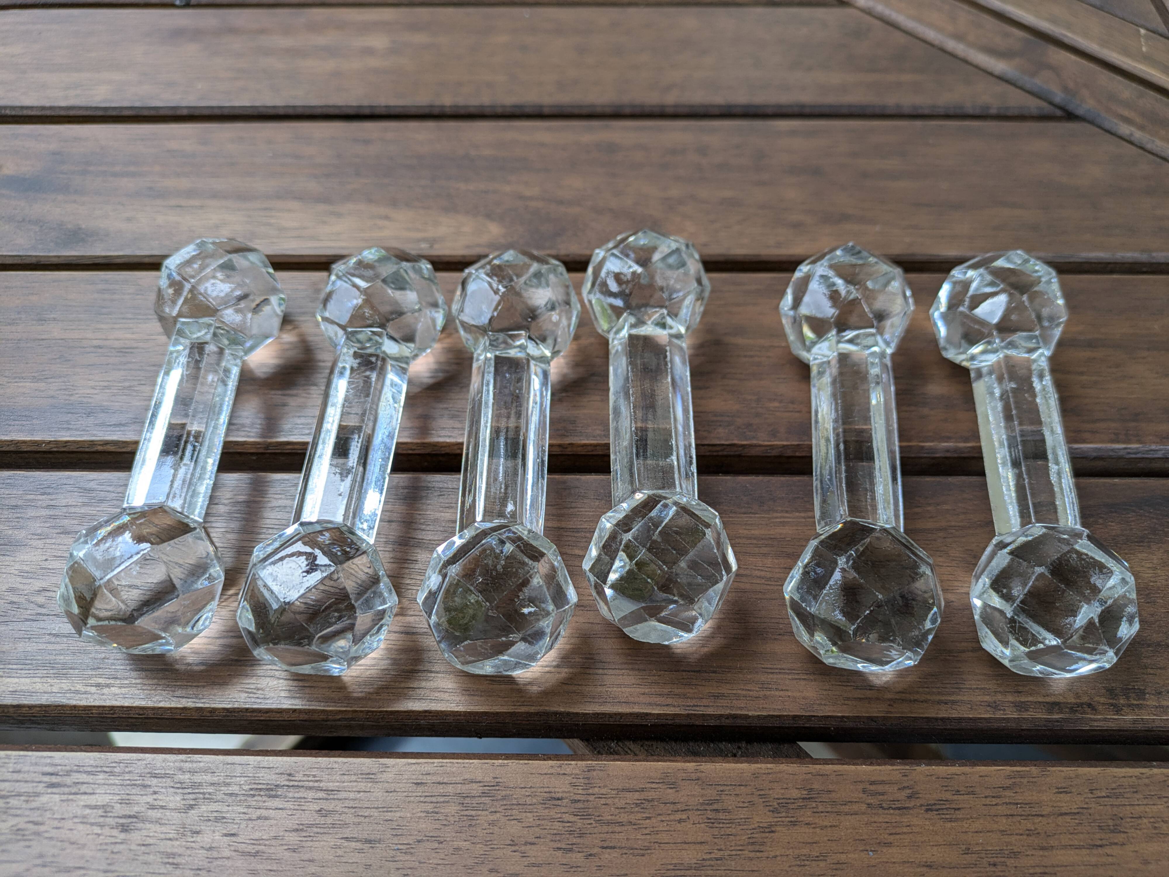 Set of 6 Antique Diamond Point Glass or Crystal Knife Rests