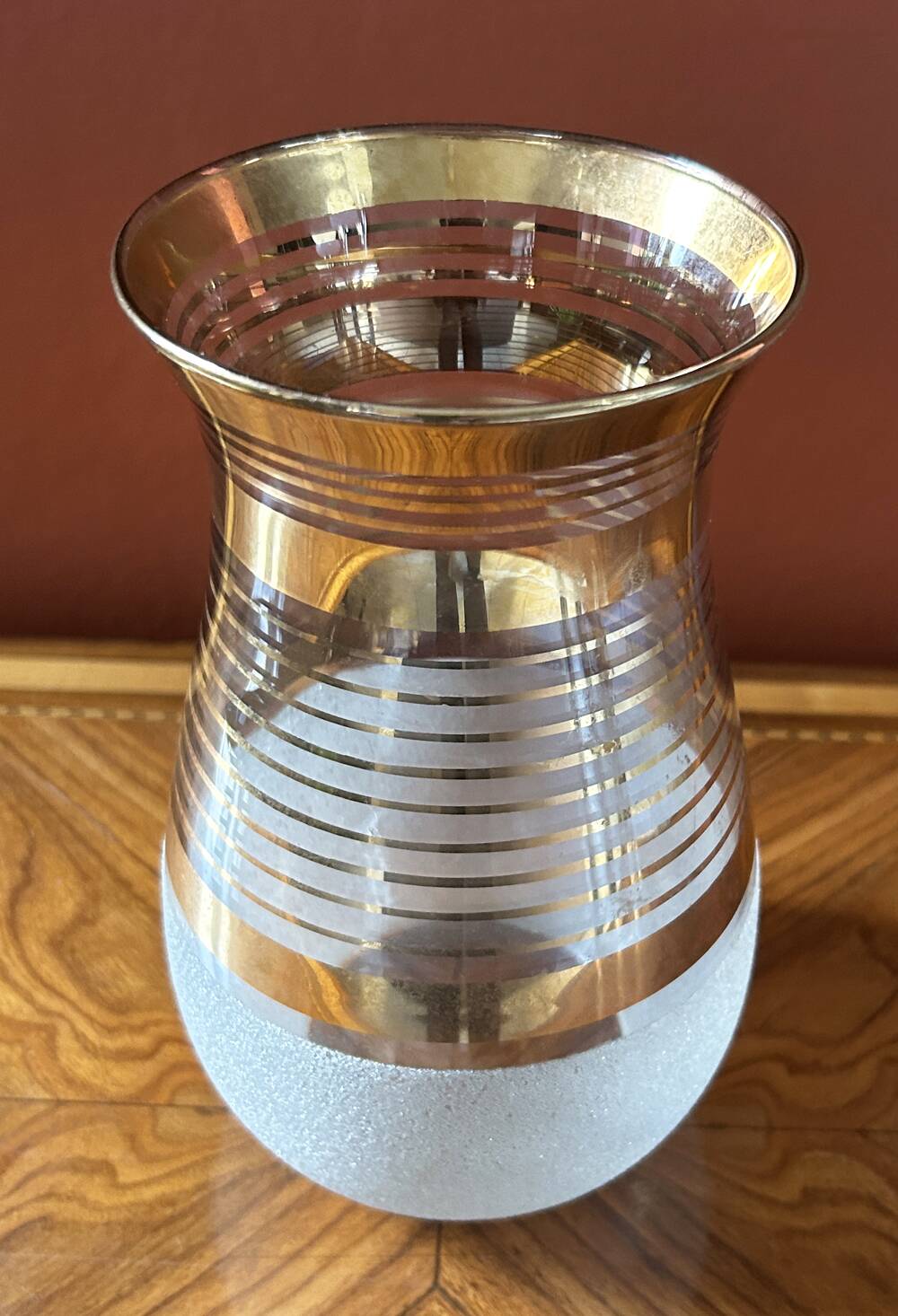 Gilded glass vase signed Fains – France, circa 1950