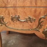 Curved chest of drawers in elm magnifying glass and bronze