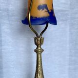 Art Nouveau bronze and glass paste lamp