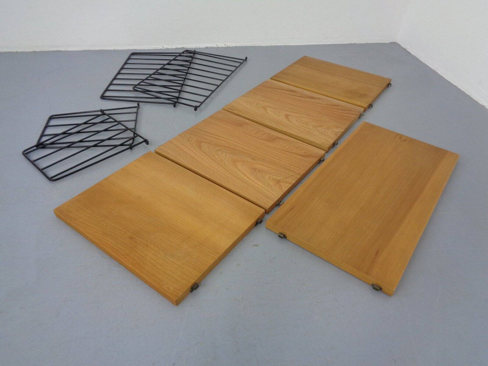 Swedish Ash and Metal Wall Unit by Kajsa & Nils Nisse Strinning for String, 1950s, Set of 9