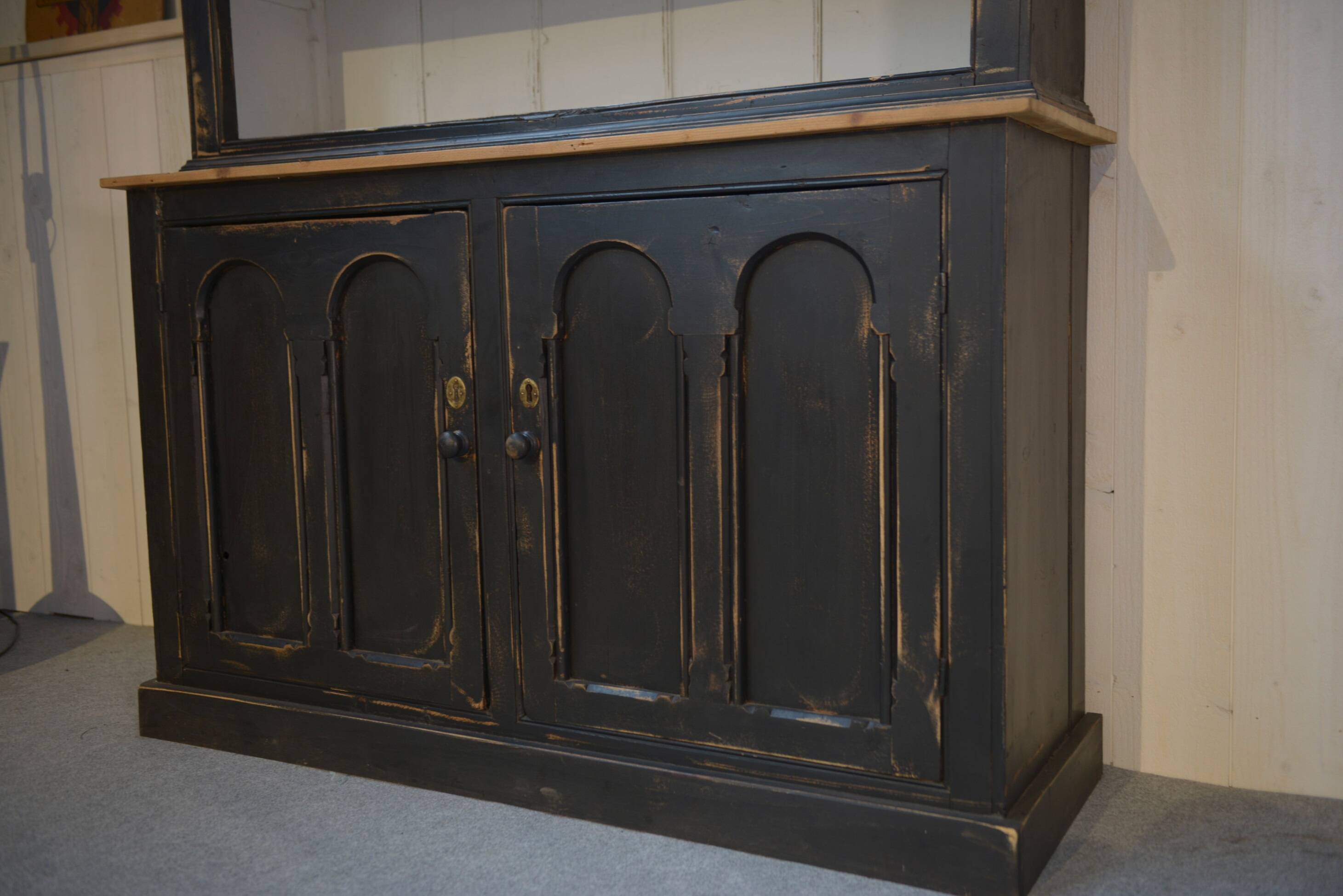 Two-body sideboard with black patina and white interior, 1950s