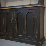 Buffet deux corps patine noire intérieur blanc 1950's