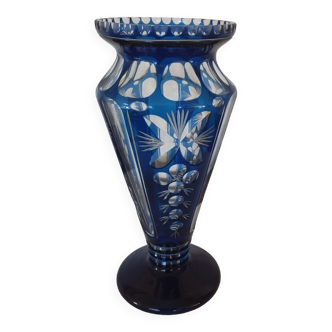 Blue chiseled crystal vase