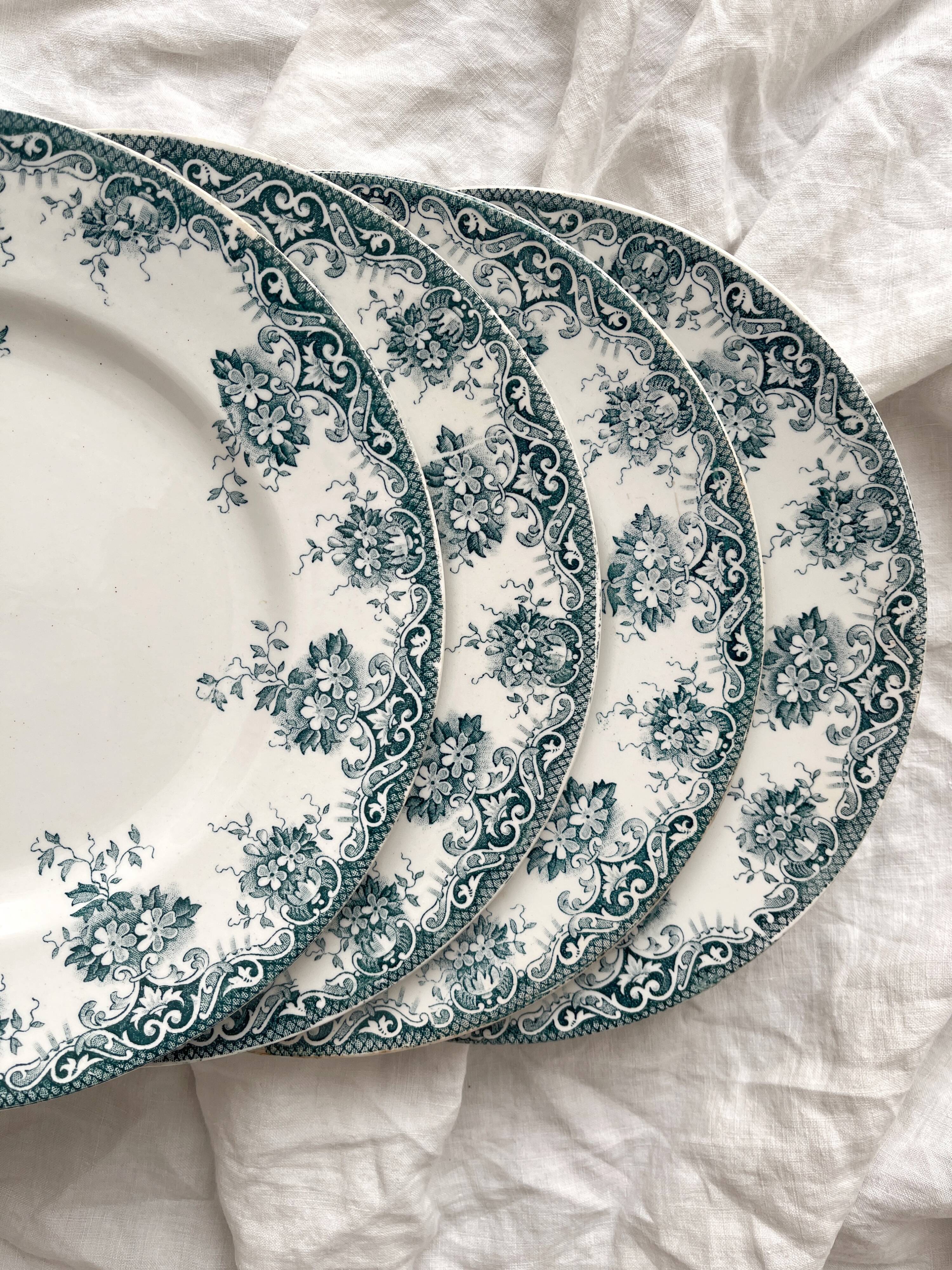 4 assiettes plates en terre de fer "Primevère" Saint Amand et Hamage