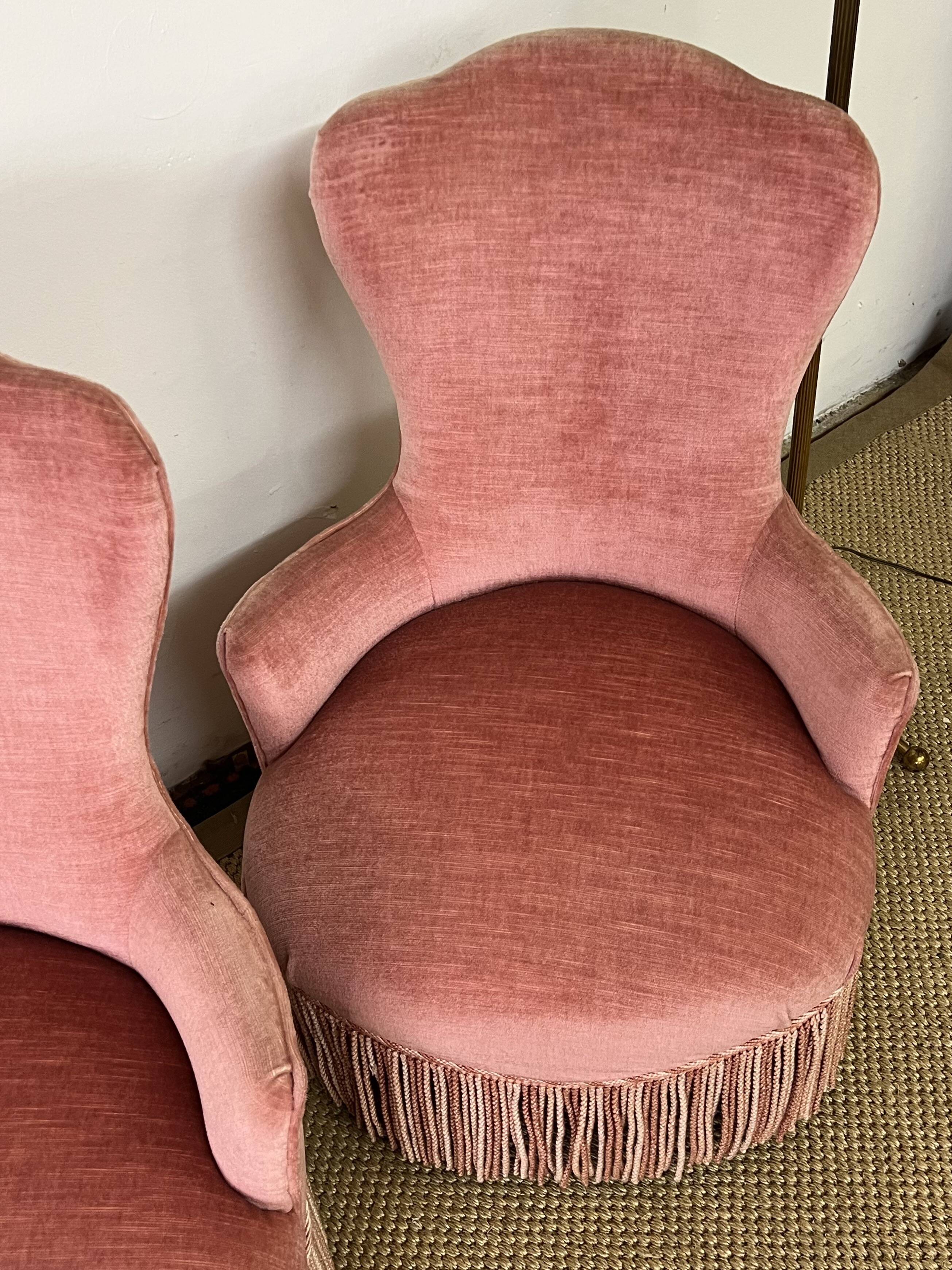 Paire de fauteuils crapaud rose poudré