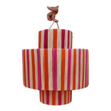 Natural orange pink striped raffia pendant light