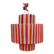 Suspension en raphia rayée rose orange naturel