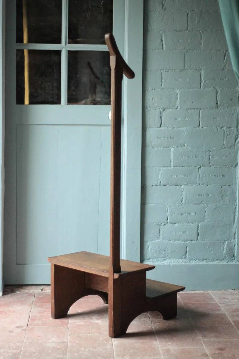 Wooden step stool for vintage library, stepladder, furniture for library, decor