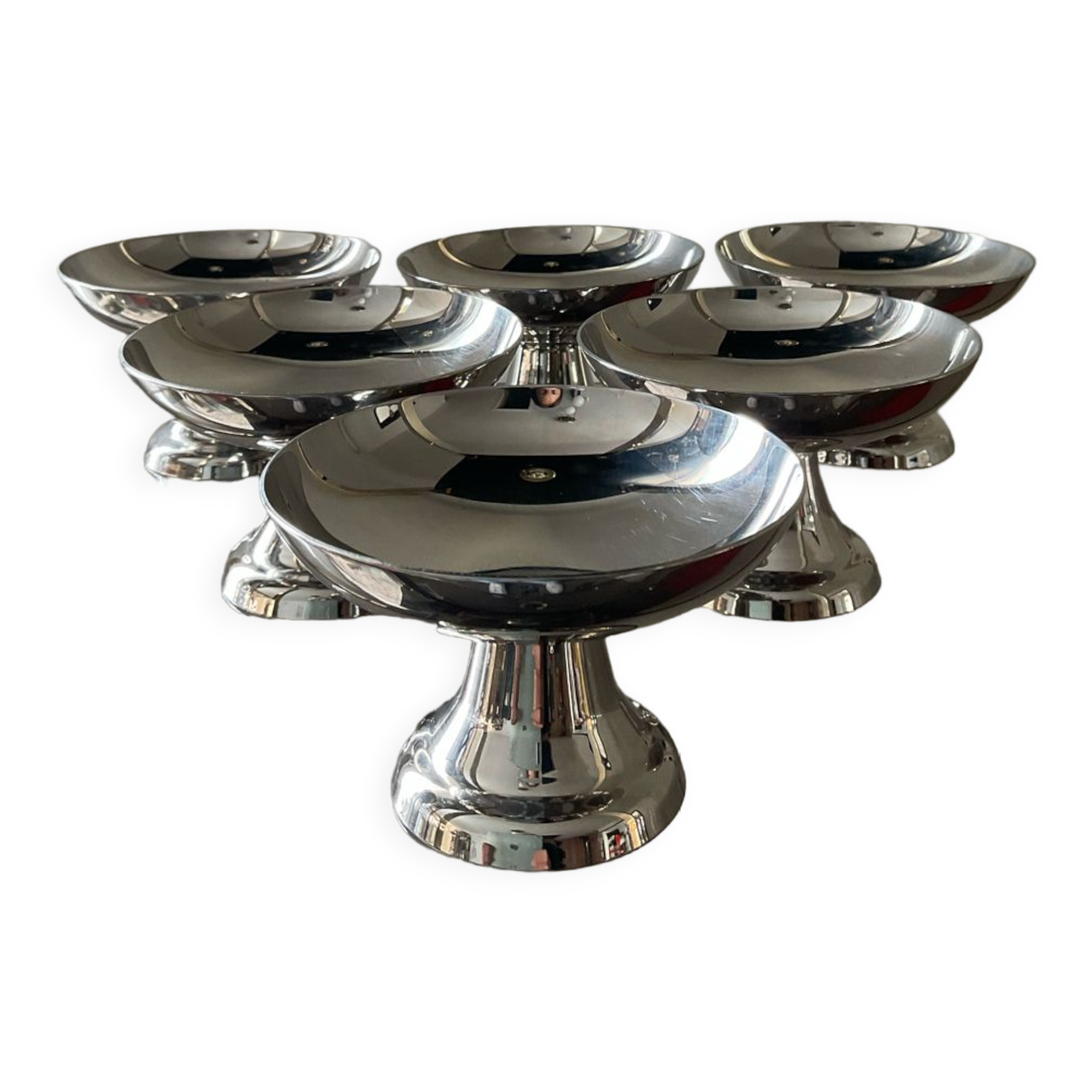 Series of 6 vintage stainless steel ice cream cups