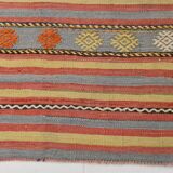 2x9 Green & Red Kilim Runner Rug, 80x287Cm