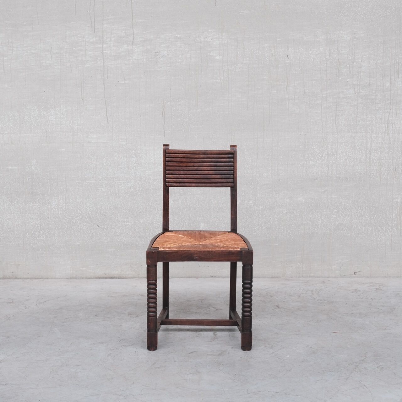 Set of six rush mid-century dining chairs