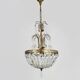 Chandelier, crown ceiling light in brass, 3 levels, 1 light, water drop pendants. 70s