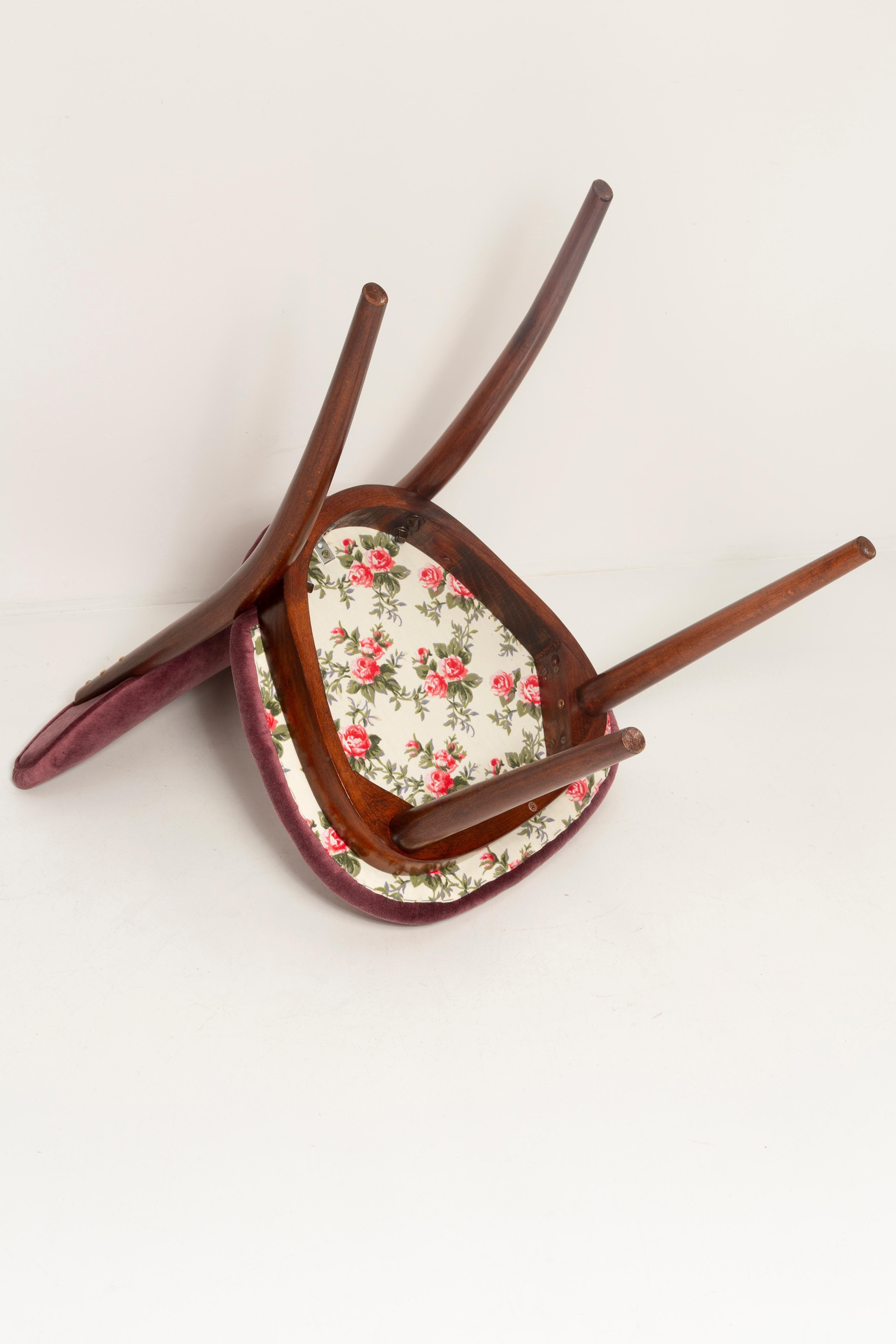 Vintage mid-20th century purple plum velvet heart-shaped chair.