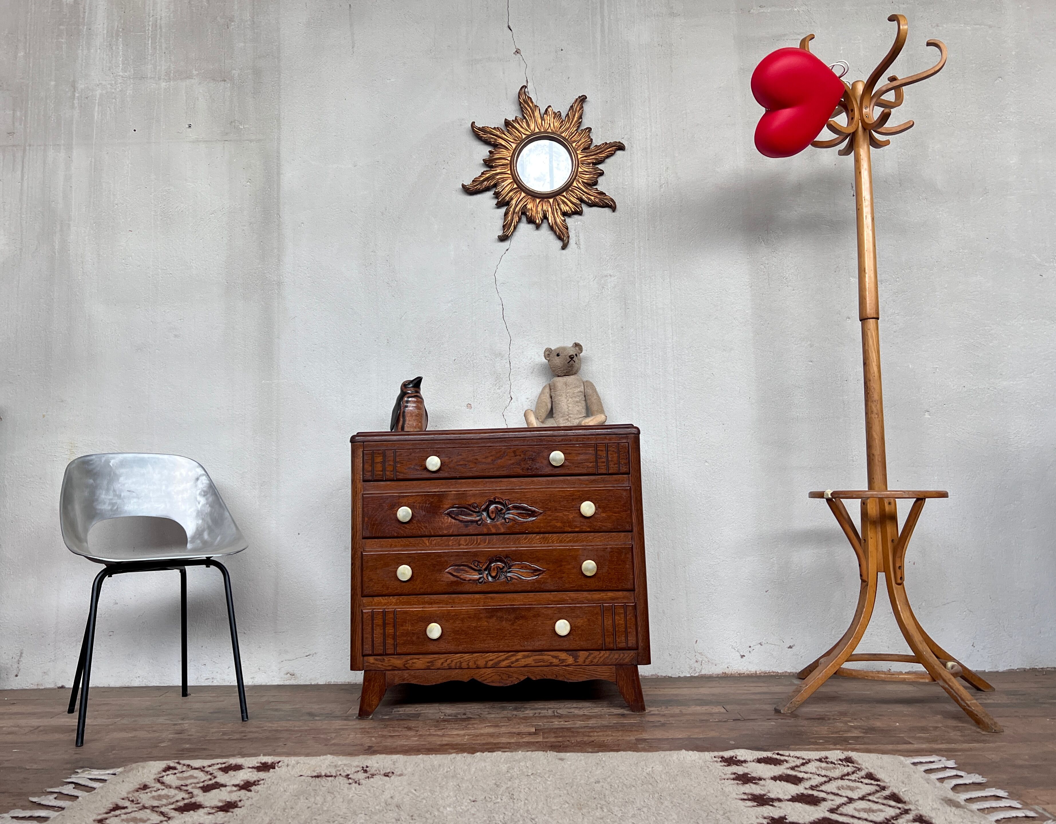 Chest of drawers semainier chiffonnier vintage oak 1950 style Art deco