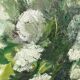 Toile bouquet camaïeu de vert signé Bourrat cadre bois brut