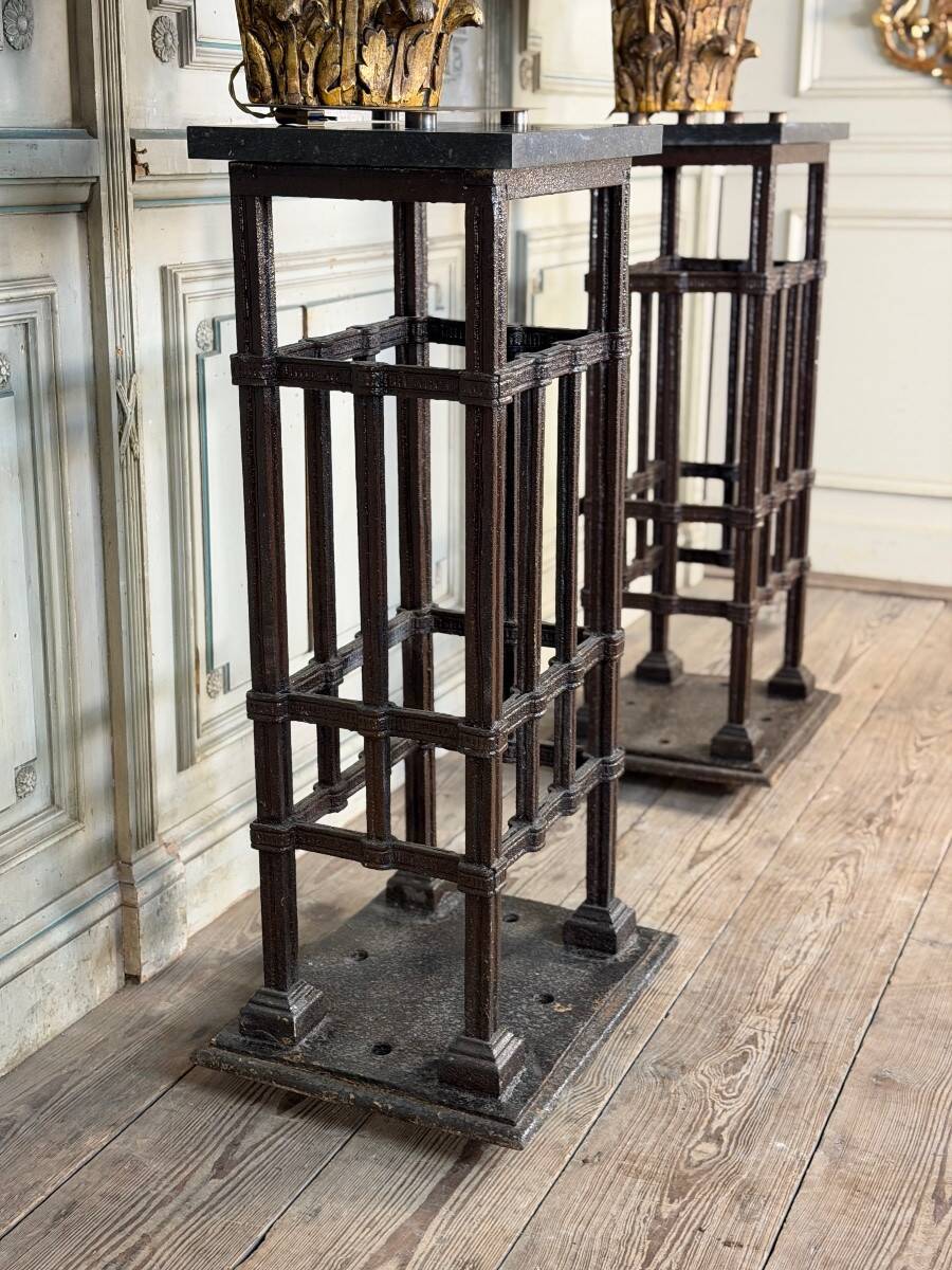 Pair of riveted wrought iron pedestals, circa 1900