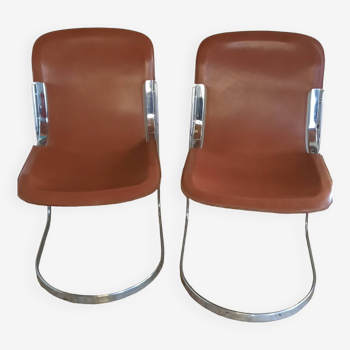 Paire de chaises cuir et chrome Cidue Italie