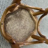 High stool in curved wood and cane seat