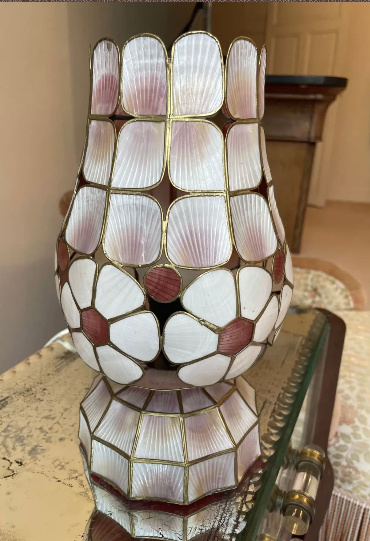 Vintage shell and brass lamp