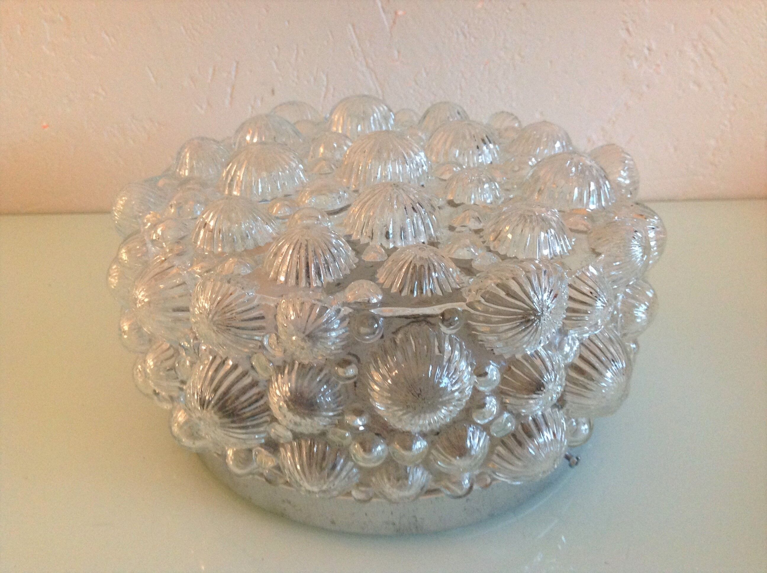 Round ceiling lamp in bubbled glass / vintage 60s-70s